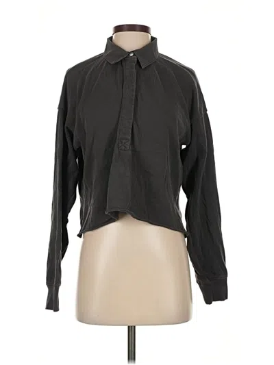 Pre-owned Aerie Long Sleeve Polo Shirt In Black