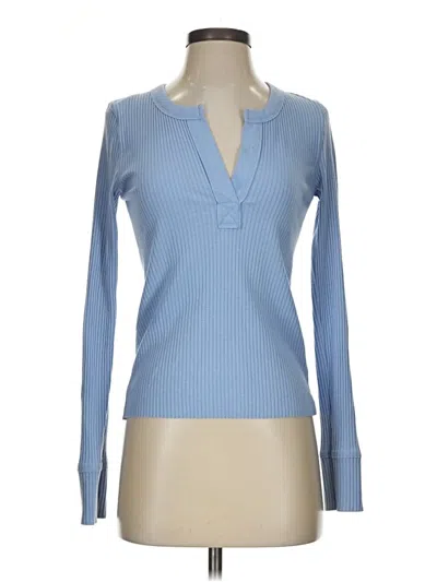 Pre-owned Aerie Long Sleeve Polo Shirt In Blue