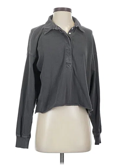 Pre-owned Aerie Long Sleeve Polo Shirt In Gray
