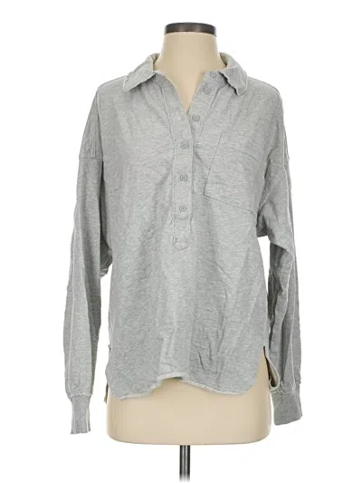 Pre-owned Aerie Long Sleeve Polo Shirt In Gray