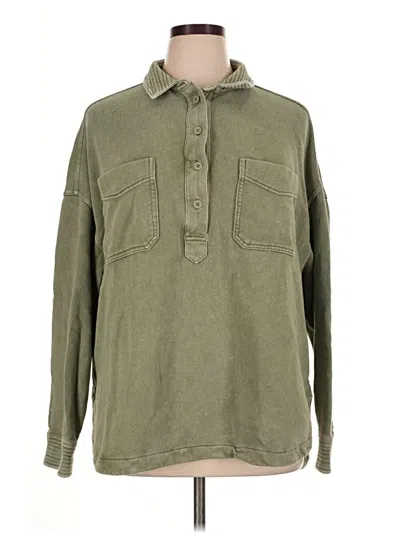 Pre-owned Aerie Long Sleeve Polo Shirt In Green