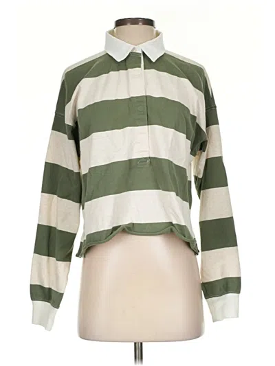 Pre-owned Aerie Long Sleeve Polo Shirt In Green