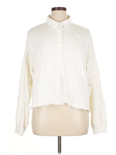 Pre-owned Aerie Long Sleeve Polo Shirt In White