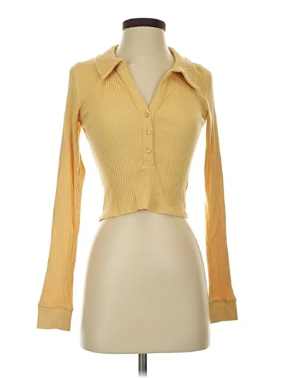 Pre-owned Aerie Long Sleeve Polo Shirt In Yellow