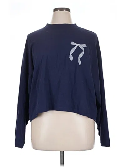 Pre-owned Aerie Long Sleeve Top Blue Mock Neckline Tops