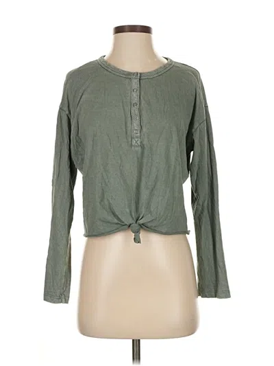Pre-owned Aerie Long Sleeve Top Green Keyhole Neckline Tops