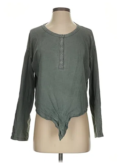Pre-owned Aerie Long Sleeve Top Green Keyhole Neckline Tops