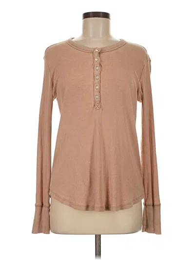Pre-owned Aerie Long Sleeve Top Tan Keyhole Neckline Tops