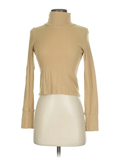 Pre-owned Aerie Long Sleeve Top Tan Turtleneck Tops In Brown