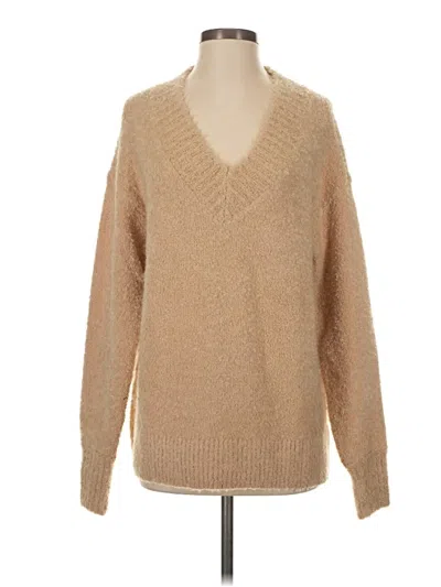 Pre-owned Aerie Long Sleeve Top Tan V Neck Tops In Brown