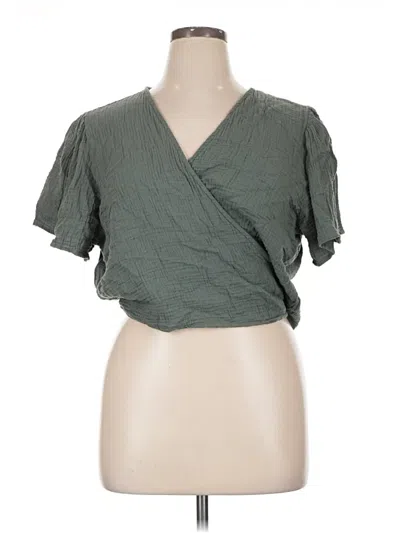 Pre-owned Aerie Short Sleeve Blouse In Green