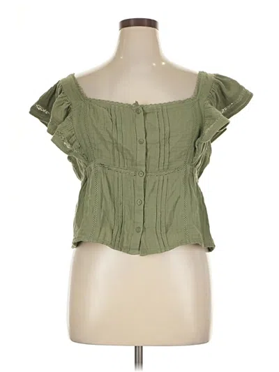 Pre-owned Aerie Short Sleeve Blouse In Green