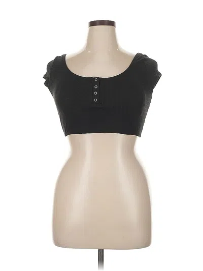 Pre-owned Aerie Short Sleeve Henley Shirt In Black