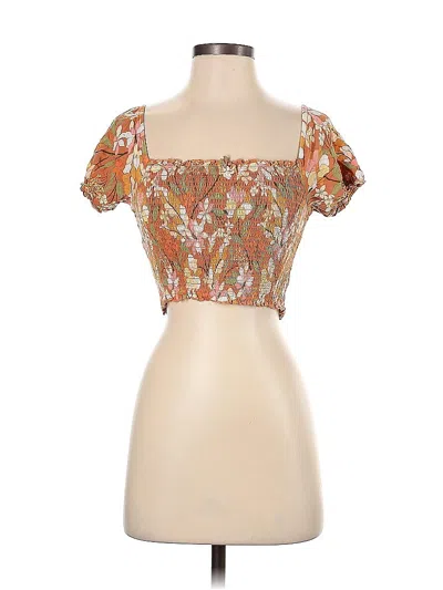 Pre-owned Aerie Short Sleeve Top Orange Sweetheart Neckline Tops