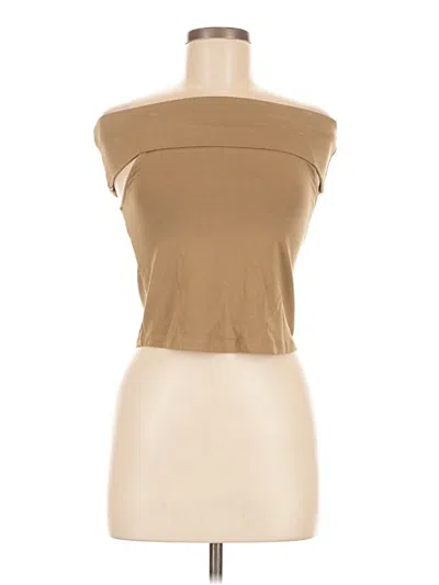 Pre-owned Aerie Short Sleeve Top Tan Strapless Neckline Tops In Brown