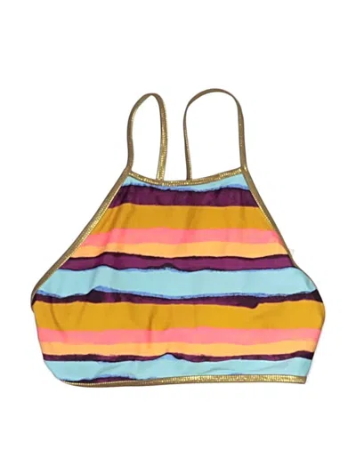 Pre-owned Aerie Swimsuit Top Gold Stripes Pattern Swimwear
