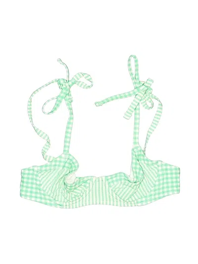 Pre-owned Aerie Swimsuit Top Green Checkered/gingham Pattern Swimwear
