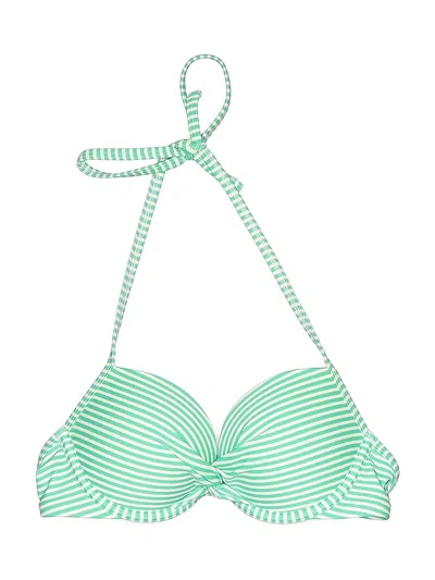 Pre-owned Aerie Swimsuit Top Green Stripes Pattern Swimwear