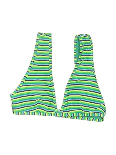 Pre-owned Aerie Swimsuit Top Green Stripes Pattern Swimwear