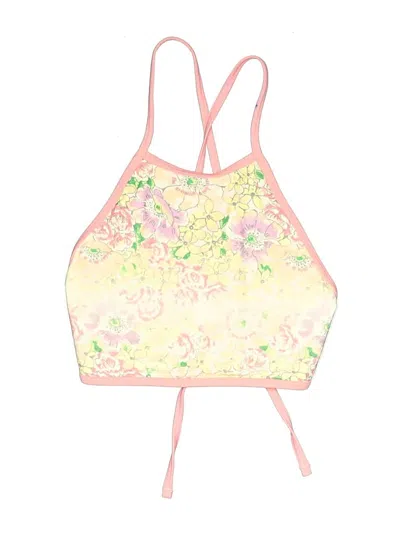 Aerie Swimsuit Top Pink Floral Pattern Swimwear In Yellow