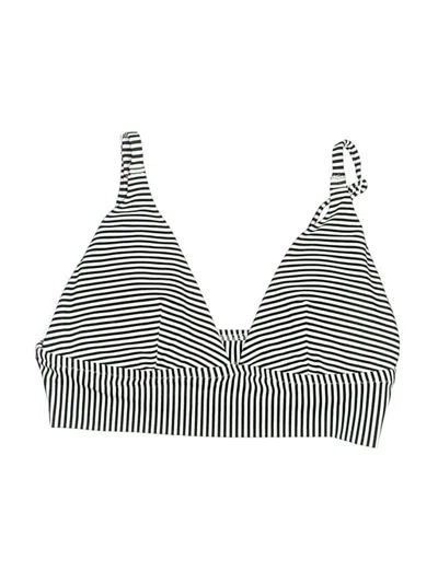 Pre-owned Aerie Swimsuit Top White Stripes Pattern Swimwear