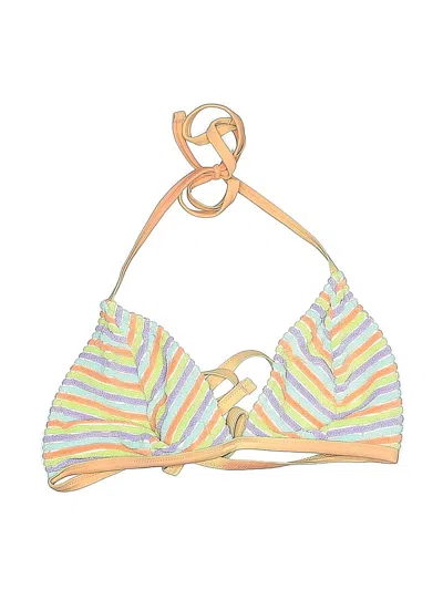 Pre-owned Aerie Swimsuit Top Yellow Stripes Pattern Swimwear