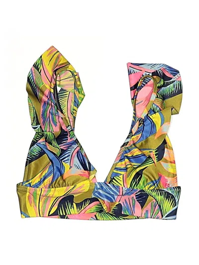 Pre-owned Aerie Swimsuit Top Yellow Tropical Pattern Swimwear