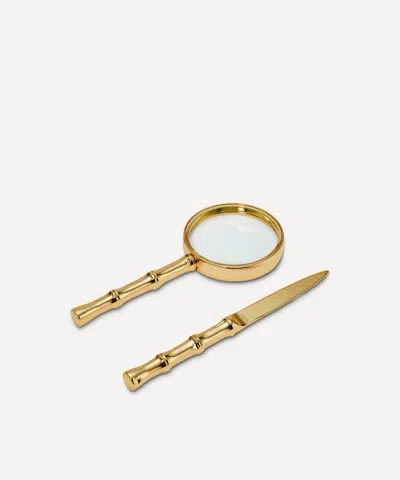 Aerin Ava Bamboo Magnifying Glass And Letter Opener In Gold