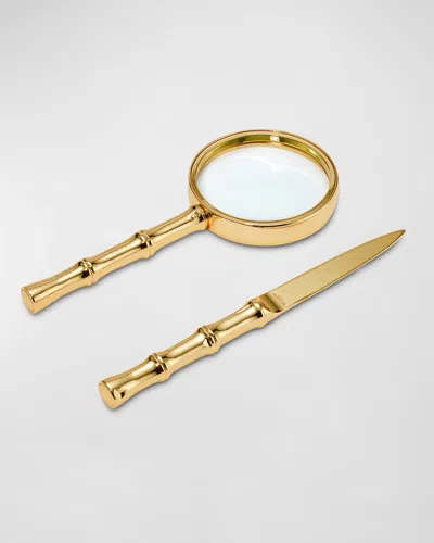 Aerin Ava Bamboo Magnifying Glass And Letter Opener In Gold