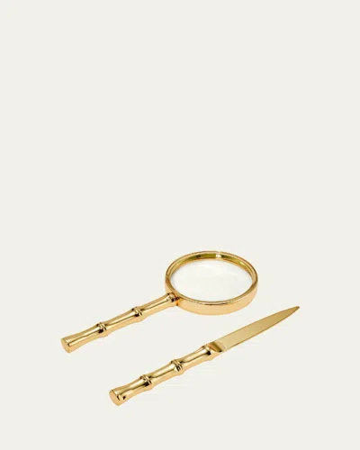 Aerin Ava Bamboo Magnifying Glass And Letter Opener In Gold