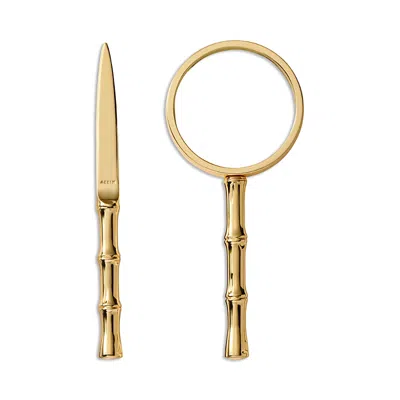Aerin Ava Brass Bamboo Magnifying Glass & Letter Opener In Gold