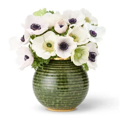 Aerin Calinda Blue 6.1" Ceramic Table Vase In Forest Green