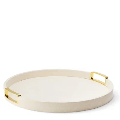 Aerin Carina Shagreen Small Round Serving Tray In Cream