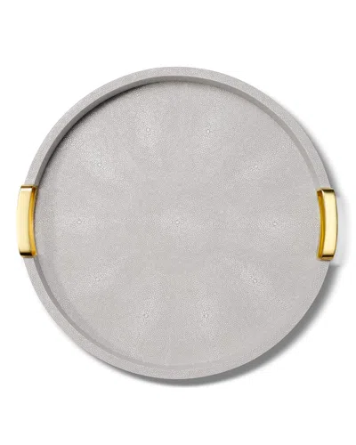 Aerin Carina Shagreen Small Round Tray In Gray
