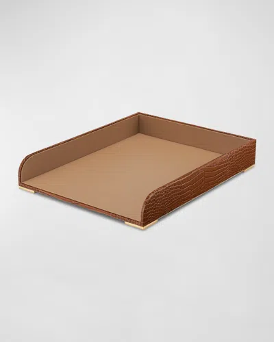 Aerin Classic Croc-embossed Leather Paper Tray In Chestnut