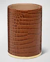 Aerin Classic Croc Embossed Leather Pencil Cup In Chestnut In Brown