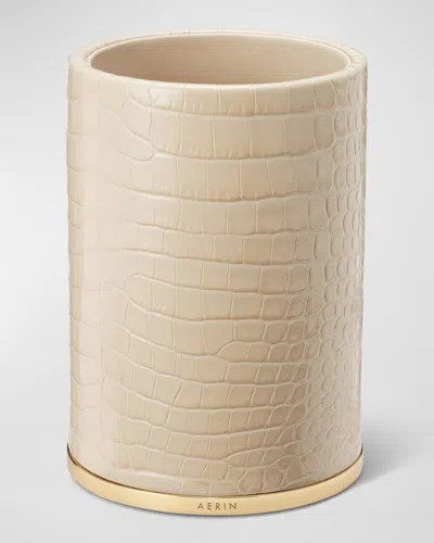 Aerin Classic Croc-embossed Leather Pencil Cup In Fawn