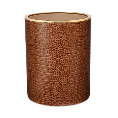 Aerin Classic Croc Embossed Leather Wastebasket In Chestnut In Brown