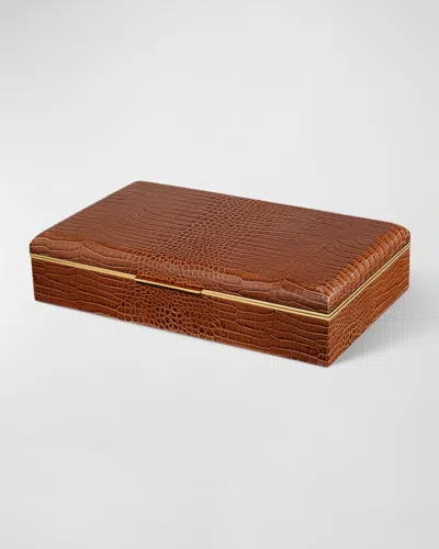 Aerin Classic Croc Leather Desk Box In Chestnut