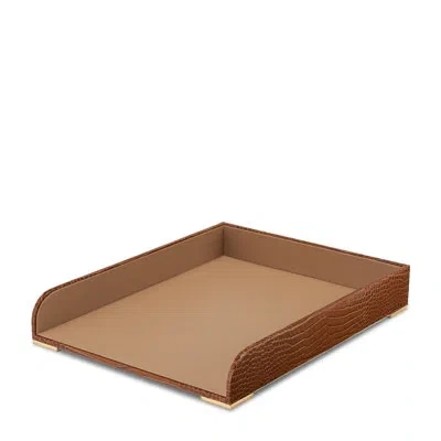 Aerin Classic Croc Leather Paper Tray In Chestnut