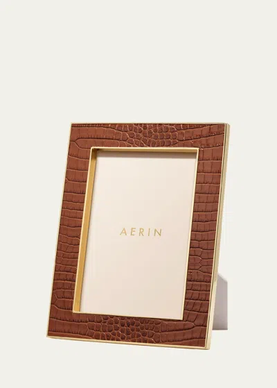 Aerin Classic Croc Leather Frame, Chestnut, 8 X 10