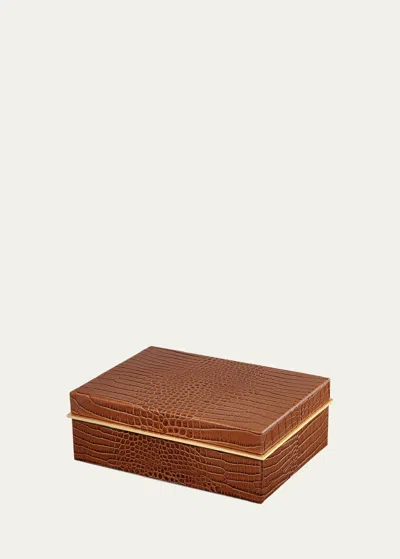 Aerin Classic Croc Leather Small Box In Chestnut