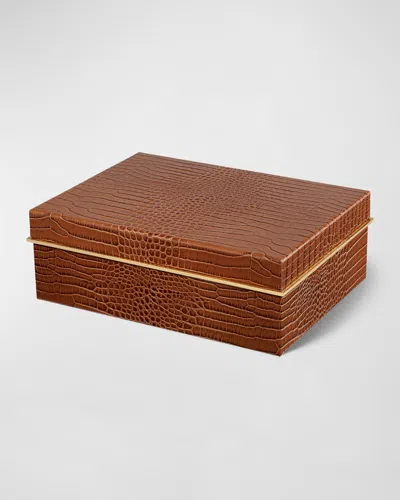 Aerin Classic Croc-embossed Leather Large Box In Brown