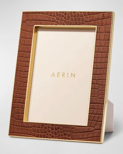 Aerin Classic Croc Leather Frame, Chestnut, 5 X 7