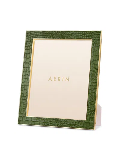 Aerin Classic Crocodile-embossed Leather Frame In Green