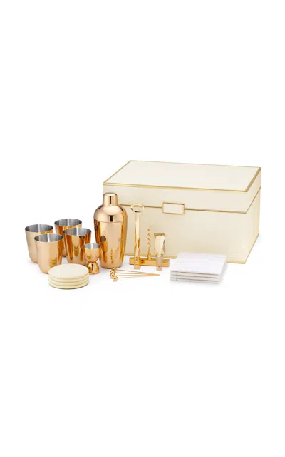 Aerin - Classic Shagreen Bar Set; Cream - Off-white In Multi