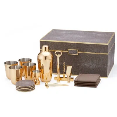 Aerin Classic Shagreen Bar Tool Set In Chocolate