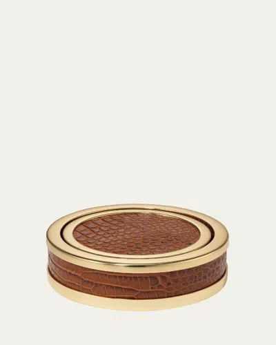 Aerin Colette Croc-embossed Leather Coasters, Set Of 4 In Brown