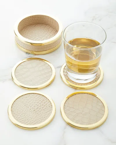 Aerin Colette Croc-embossed Leather Coasters, Set Of 4 In Chestnut