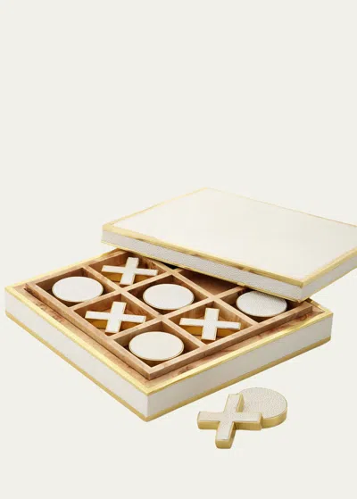 Aerin Cream Faux-shagreen Tic Tac Toe In White